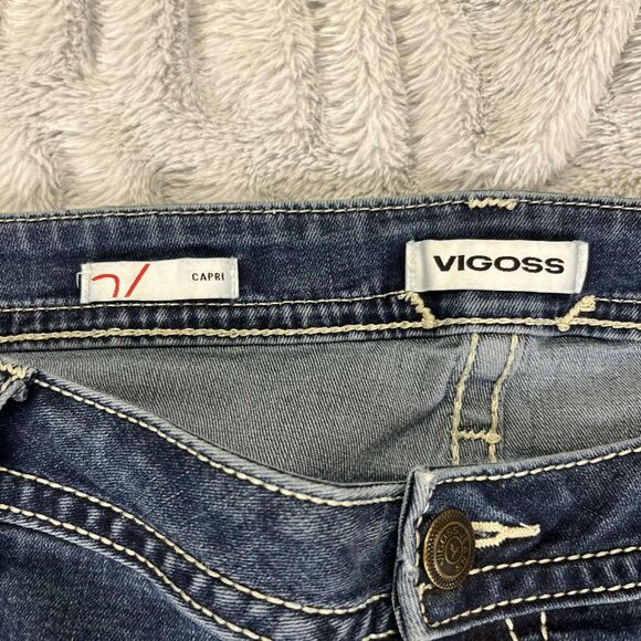 Vigoss Jeans Women 24 Capri Medium Wash Stretch Denim Embroidered Western Boho - Picture 4 of 9